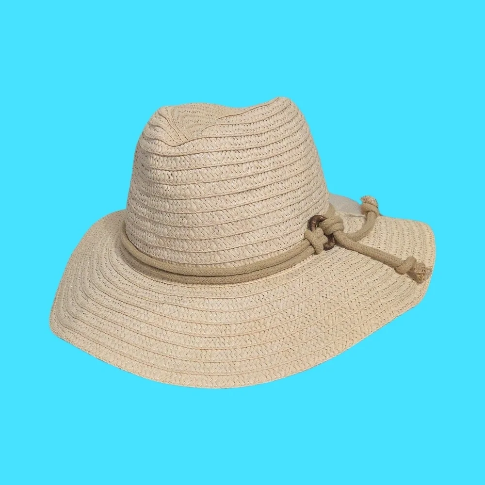 DKNYC Natural Beige Wide-Brim Straw Barbiecore Boho Summer Resortwear